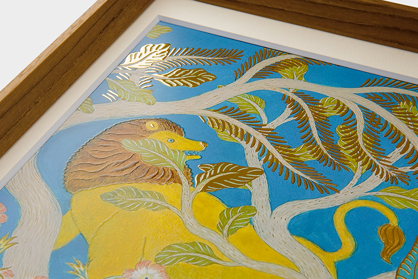 Kazuko Furuta 「ライオンと森」 A4 アートポスター CWプリント 〔アート タッチ〕