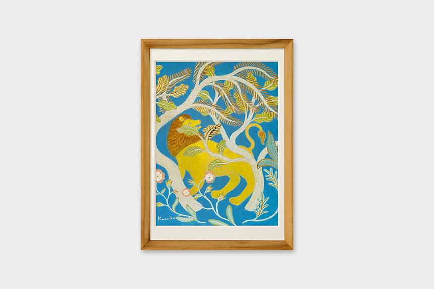 Kazuko Furuta 「ライオンと森」 A4 アートポスター CWプリント 〔アート タッチ〕