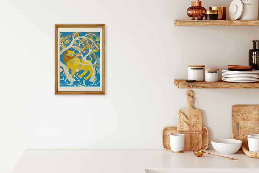 Kazuko Furuta 「ライオンと森」 A4 アートポスター CWプリント 〔アート タッチ〕