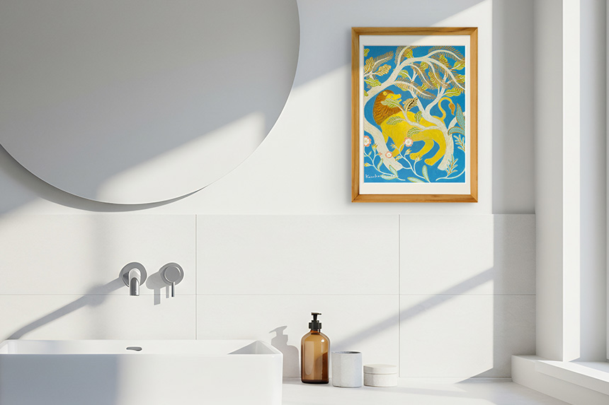 Kazuko Furuta 「ライオンと森」 A4 アートポスター CWプリント 〔アート タッチ〕